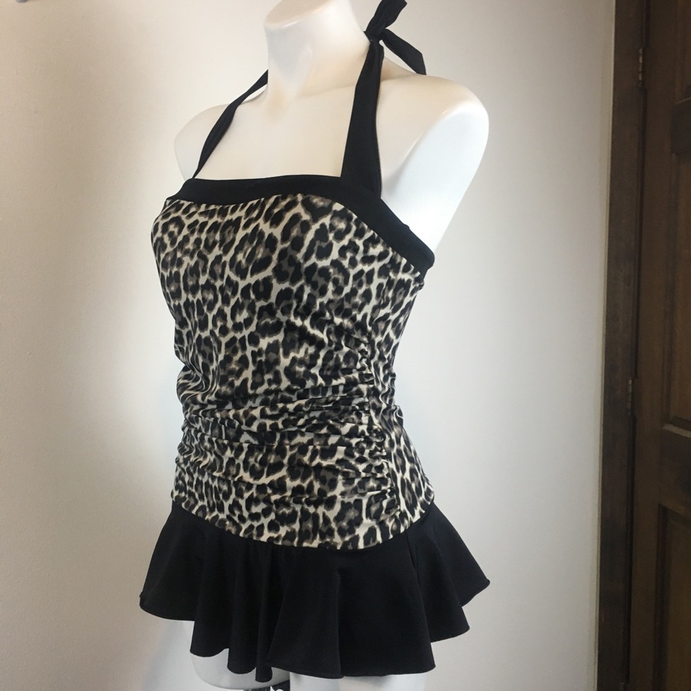 Aqua Green One Piece Animal Print / Black Bathing Suit